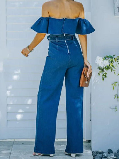 Women's Jumpsuits One-Shoulder Ruffled Belted Jumpsuit - LuckyFash™