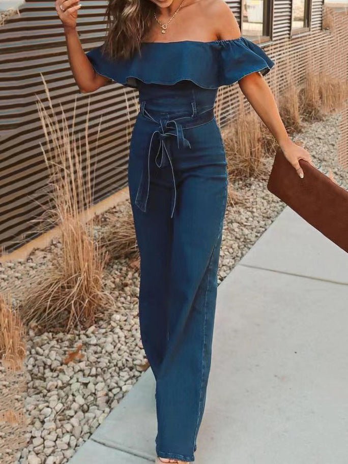Women's Jumpsuits One-Shoulder Ruffled Belted Jumpsuit - LuckyFash™
