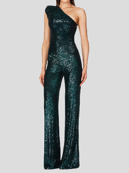 Jumpsuits One-Shoulder Sequined Slim-Fit Jumpsuit - LuckyFash™