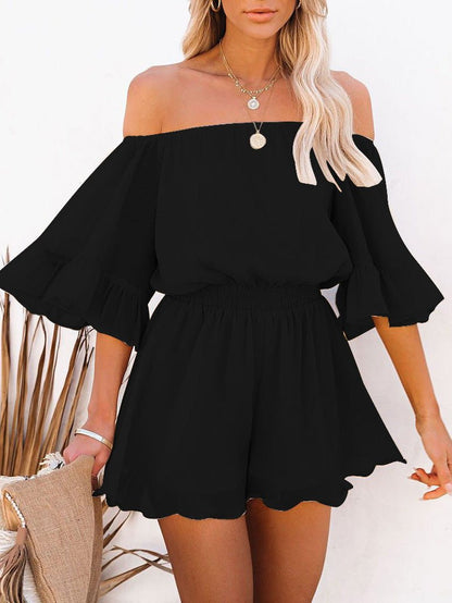Women's Jumpsuits One-Shoulder Short Sleeve Solid Chiffon Jumpsuit - LuckyFash™