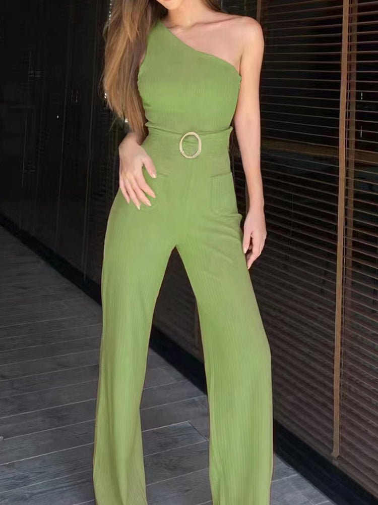 Women's Jumpsuits One Shoulder Strap Belt Wide Leg Pants Jumpsuit - LuckyFash™
