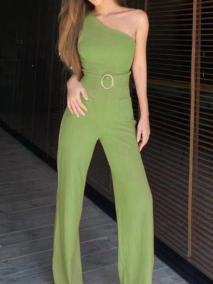 Women's Jumpsuits One Shoulder Strap Belt Wide Leg Pants Jumpsuit - LuckyFash™