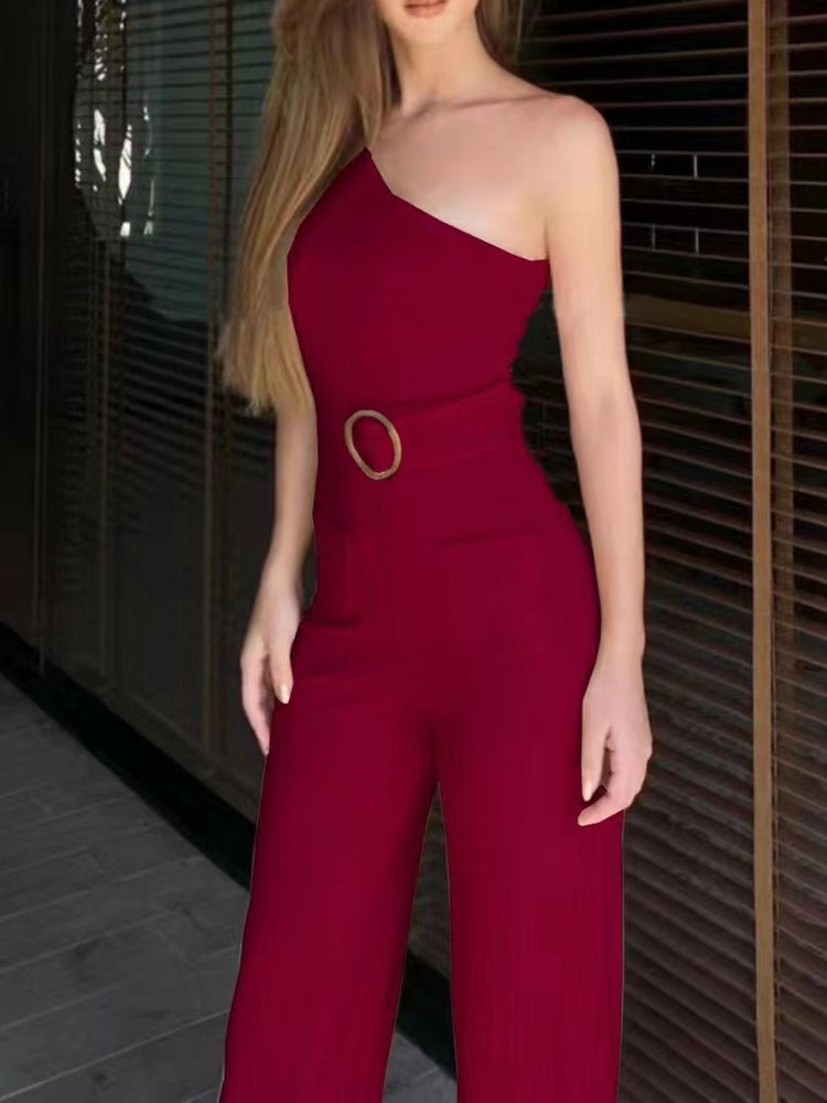 Women's Jumpsuits One Shoulder Strap Belt Wide Leg Pants Jumpsuit - LuckyFash™
