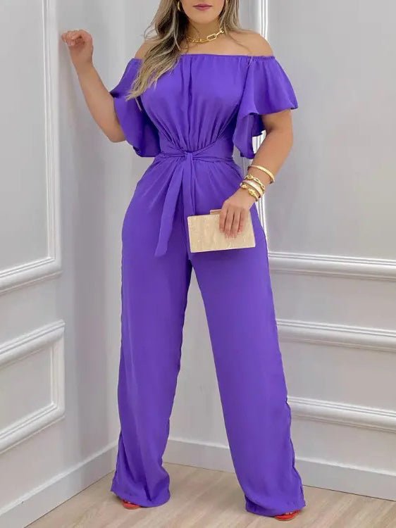 Women's Jumpsuits One-Shoulder Tie-Up Short Sleeve Jumpsuit - LuckyFash™