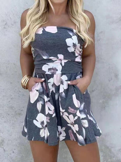 Women's Jumpsuits One-Shoulder Tube Top Printed Pocket Jumpsuit - LuckyFash™