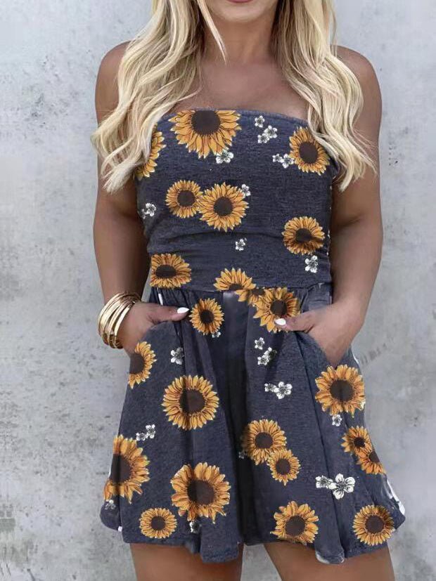 Women's Jumpsuits One-Shoulder Tube Top Printed Pocket Jumpsuit - LuckyFash™