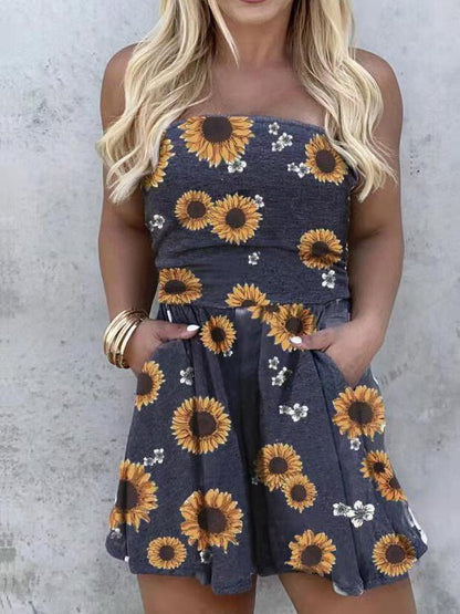 Women's Jumpsuits One-Shoulder Tube Top Printed Pocket Jumpsuit - LuckyFash™