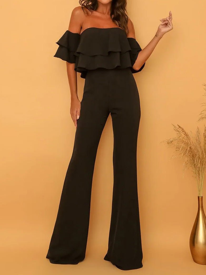 Women's Jumpsuits One Word Collar Ruffled Solid Jumpsuit - LuckyFash™