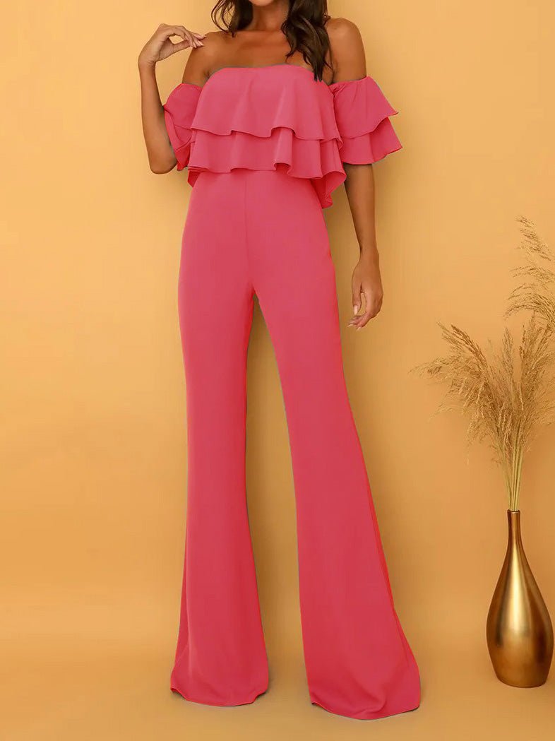 Women's Jumpsuits One Word Collar Ruffled Solid Jumpsuit - LuckyFash™