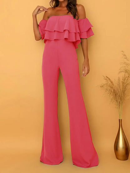 Women's Jumpsuits One Word Collar Ruffled Solid Jumpsuit - LuckyFash™