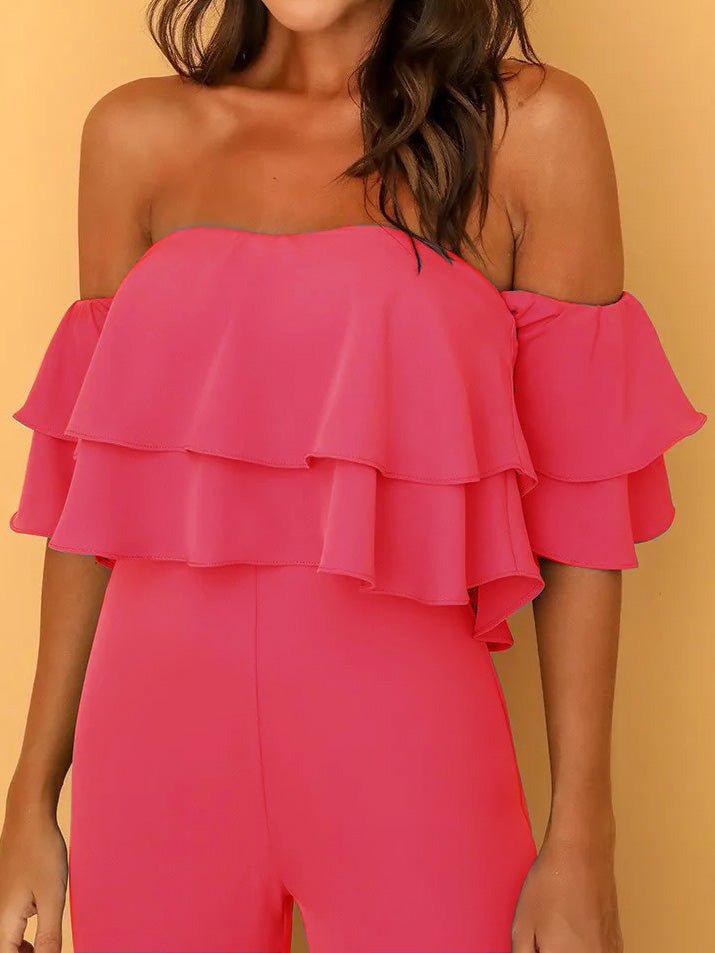 Women's Jumpsuits One Word Collar Ruffled Solid Jumpsuit - LuckyFash™