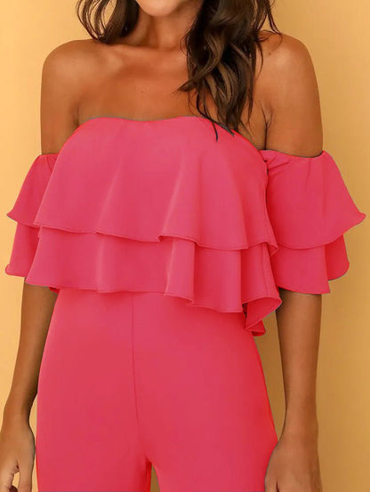 Women's Jumpsuits One Word Collar Ruffled Solid Jumpsuit - LuckyFash™