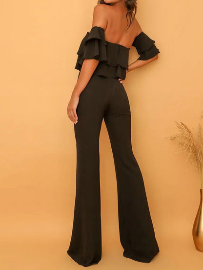 Women's Jumpsuits One Word Collar Ruffled Solid Jumpsuit - LuckyFash™