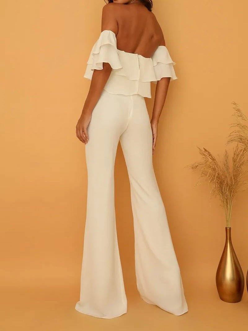 Women's Jumpsuits One Word Collar Ruffled Solid Jumpsuit - LuckyFash™