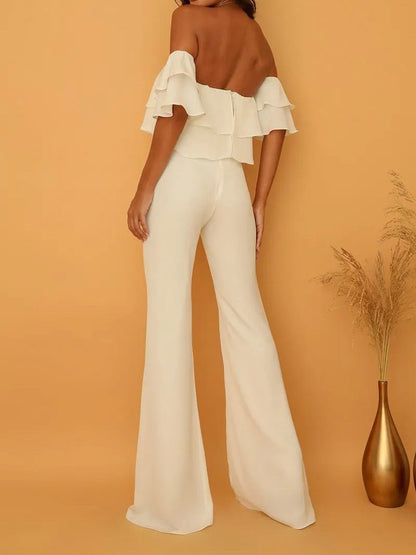 Women's Jumpsuits One Word Collar Ruffled Solid Jumpsuit - LuckyFash™