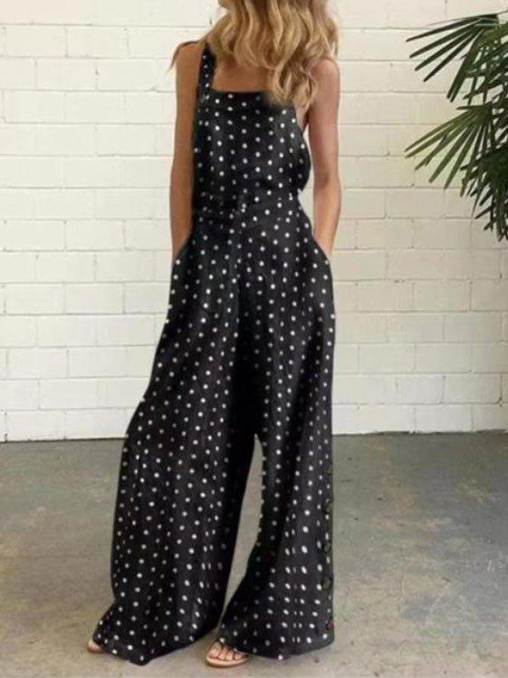 Women's Jumpsuits Polka Dot Print Button Sleeveless Pocket Jumpsuit - LuckyFash™