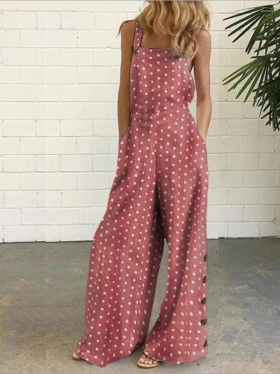 Women's Jumpsuits Polka Dot Print Button Sleeveless Pocket Jumpsuit - LuckyFash™