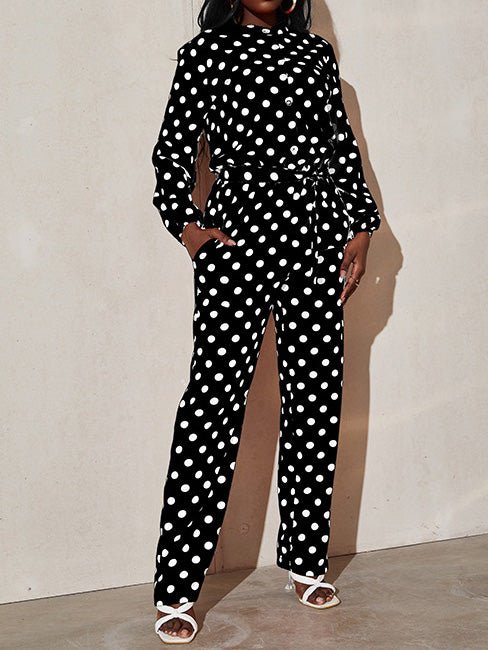 Women's Jumpsuits Polka Dot Print Tie Long Sleeve Jumpsuit - LuckyFash™