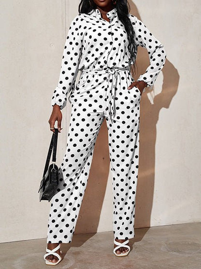 Women's Jumpsuits Polka Dot Print Tie Long Sleeve Jumpsuit - LuckyFash™