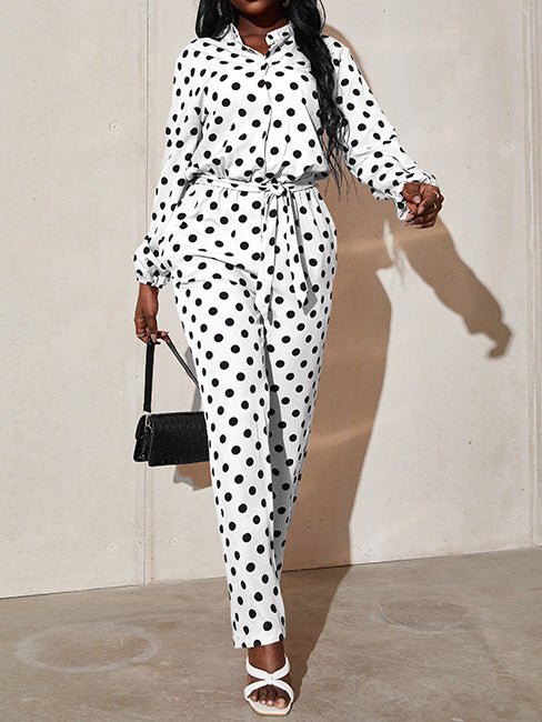 Women's Jumpsuits Polka Dot Print Tie Long Sleeve Jumpsuit - LuckyFash™
