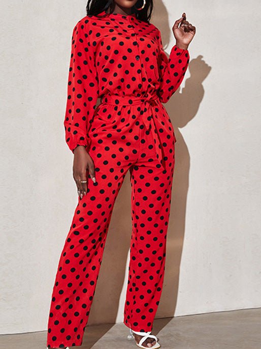 Women's Jumpsuits Polka Dot Print Tie Long Sleeve Jumpsuit - LuckyFash™