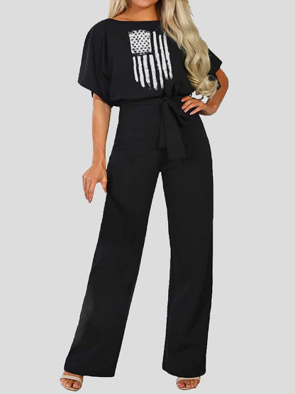 Women's Jumpsuits Printed Belted Short Sleeve Casual Jumpsuit - LuckyFash™