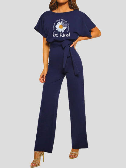 Women's Jumpsuits Printed Belted Short Sleeve Casual Jumpsuit - LuckyFash™