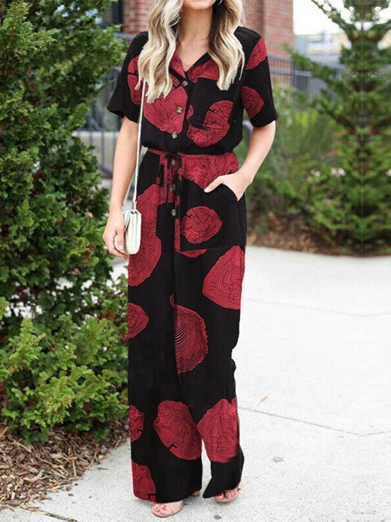 Women's Jumpsuits Printed Button Short Sleeve Shirt Jumpsuit - LuckyFash™