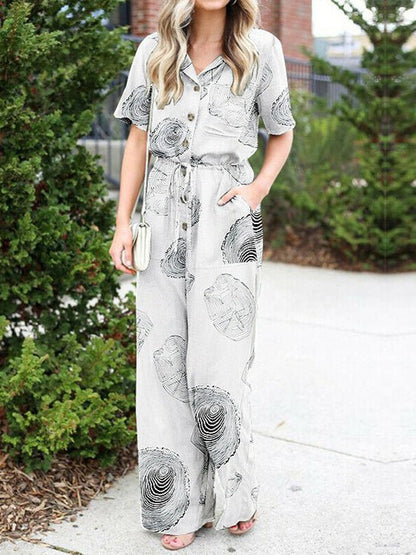 Women's Jumpsuits Printed Button Short Sleeve Shirt Jumpsuit - LuckyFash™