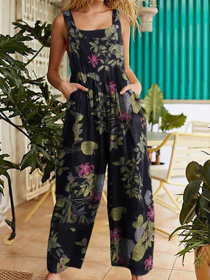 Women's Jumpsuits Printed Button Suspender Jumpsuit - LuckyFash™