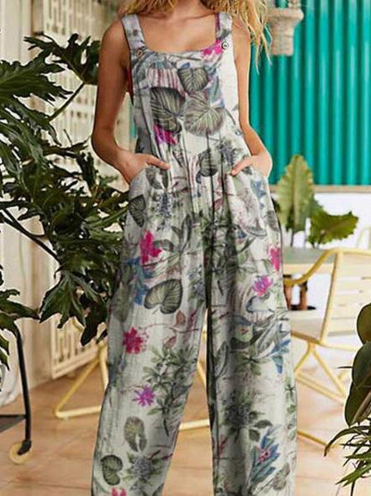 Women's Jumpsuits Printed Button Suspender Jumpsuit - LuckyFash™