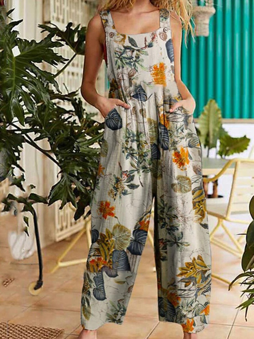 Women's Jumpsuits Printed Button Suspender Jumpsuit - LuckyFash™