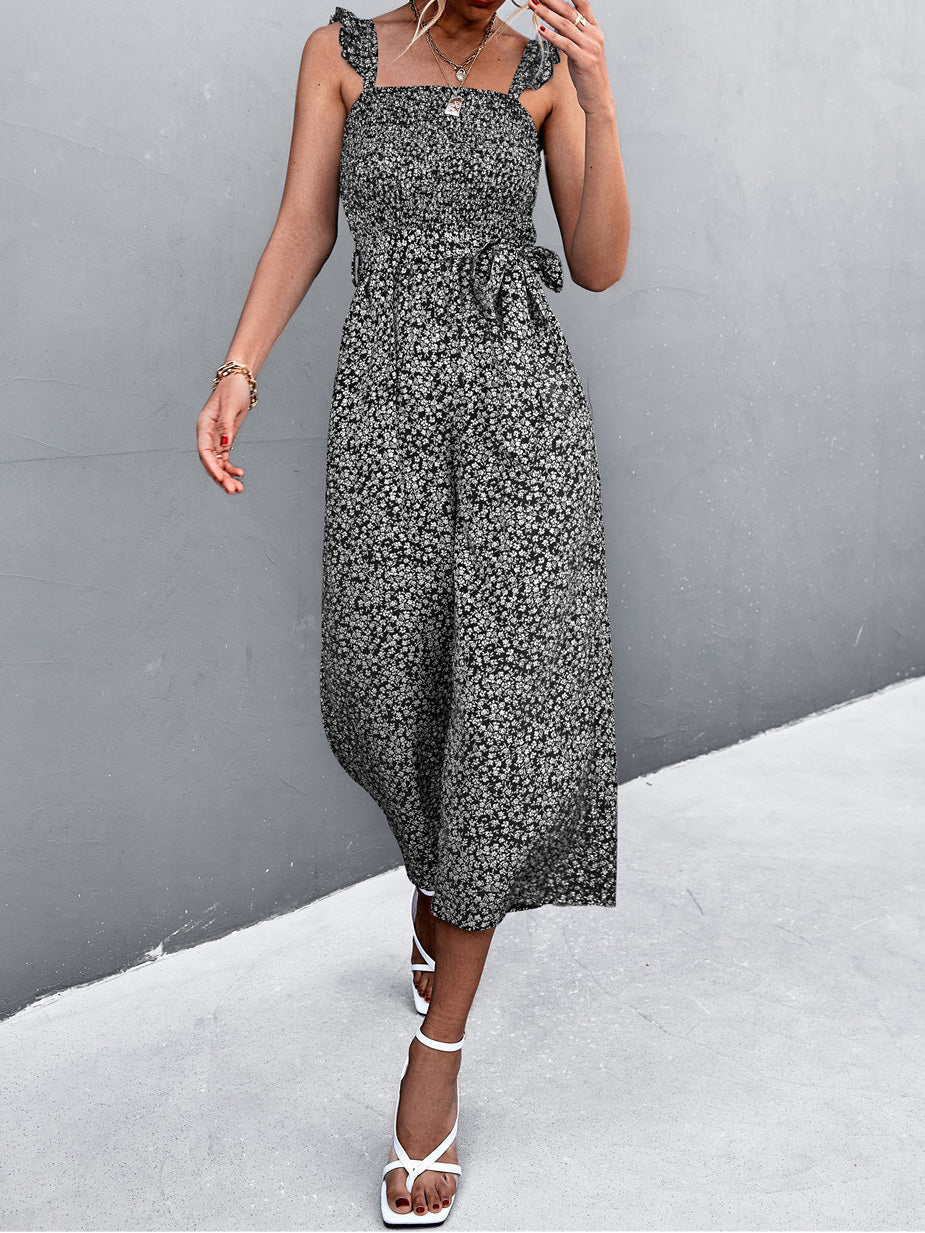 Women's Jumpsuits Printed Flyer Sleeve Belted Jumpsuit - LuckyFash™