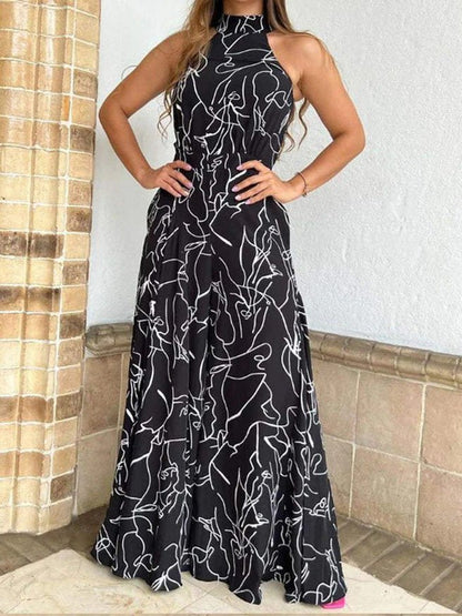 Women's Jumpsuits Printed Halterneck Tie Sleeveless Jumpsuit - LuckyFash™