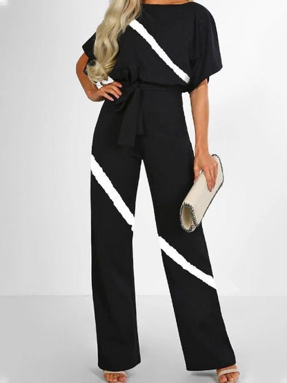 Women's Jumpsuits Printed Lace Up Short Sleeve Jumpsuit - LuckyFash™