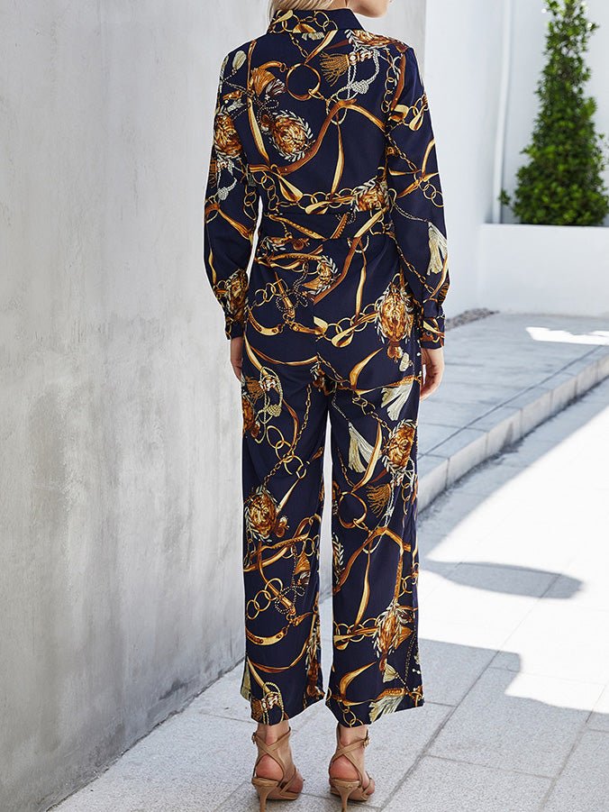 Women's Jumpsuits Printed Lace-Up Wide-Leg Jumpsuit - LuckyFash™