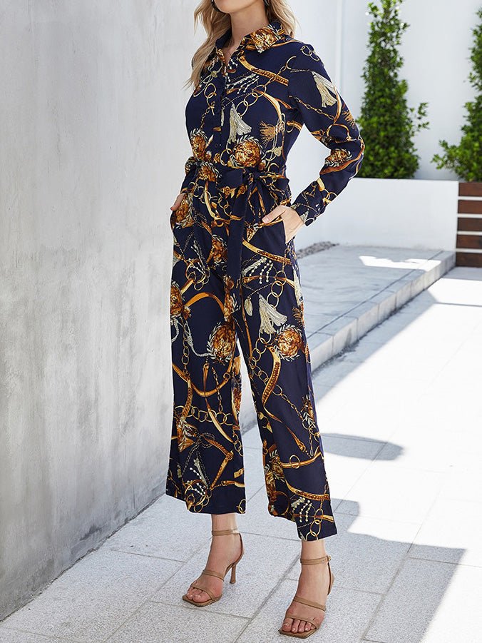 Women's Jumpsuits Printed Lace-Up Wide-Leg Jumpsuit - LuckyFash™