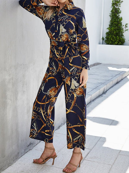 Women's Jumpsuits Printed Lace-Up Wide-Leg Jumpsuit - LuckyFash™