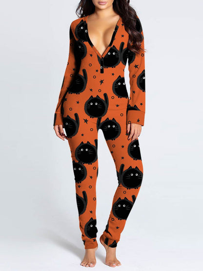 Women's Jumpsuits Printed Long Sleeve Loungewear Jumpsuit - LuckyFash™