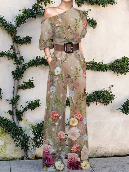 Women's Jumpsuits Printed One Shoulder Casual High Waist Jumpsuit - LuckyFash™