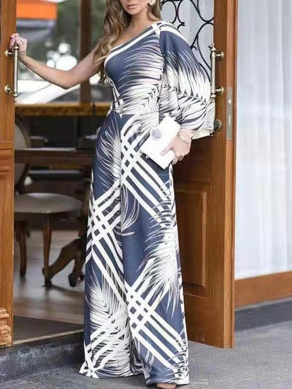 Women's Jumpsuits Printed One Shoulder Wide Leg Jumpsuit - LuckyFash™