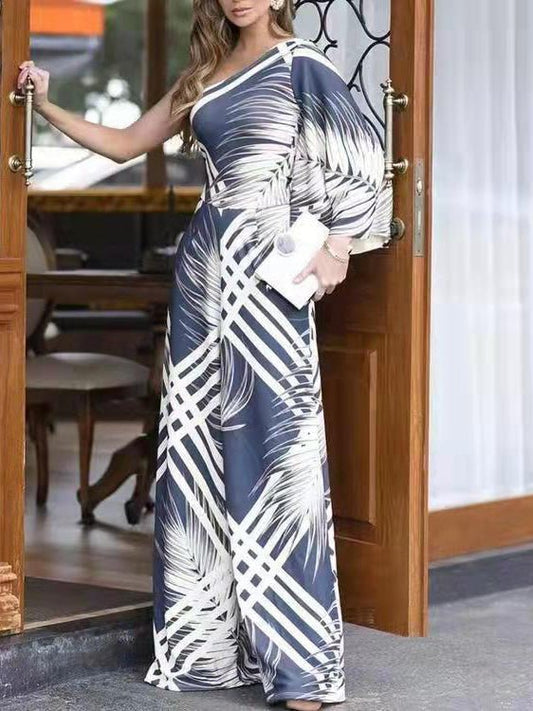 Women's Jumpsuits Printed One Shoulder Wide Leg Jumpsuit - LuckyFash™