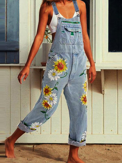Women's Jumpsuits Printed Pattern Pockets Denim Jumpsuit - LuckyFash™