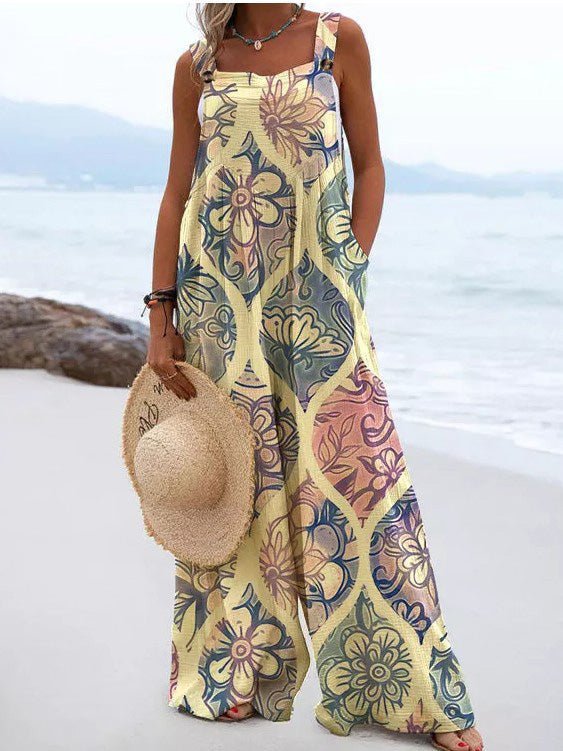 Women's Jumpsuits Printed Sleeveless Pocket Wide-Leg Jumpsuit - LuckyFash™