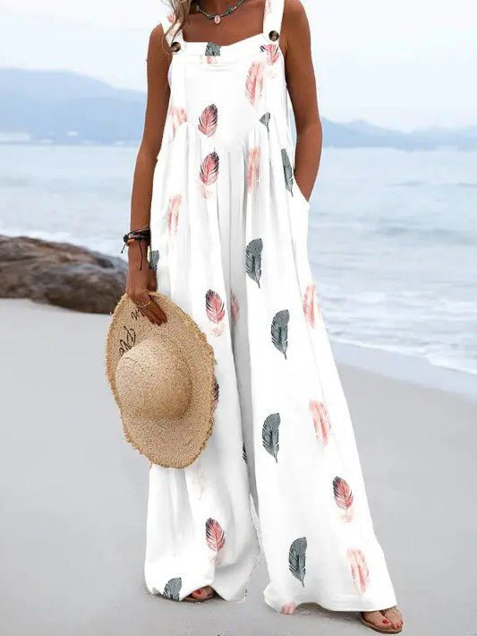 Women's Jumpsuits Printed Sleeveless Pocket Wide-Leg Jumpsuit - LuckyFash™