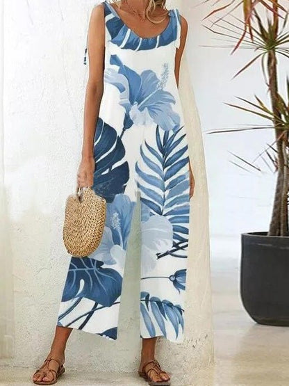 Women's Jumpsuits Printed Sling Belted Wide-Leg Jumpsuit - LuckyFash™