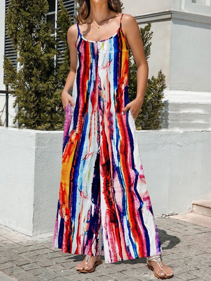 Women's Jumpsuits Printed Sling Pocket Wide-Leg Jumpsuit - LuckyFash™