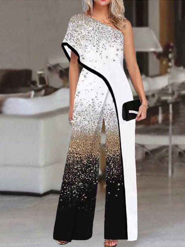 Women's Jumpsuits Printed Sloping Shoulder Irregular Jumpsuit - LuckyFash™