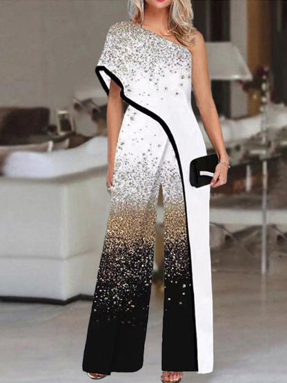 Women's Jumpsuits Printed Sloping Shoulder Irregular Jumpsuit - LuckyFash™