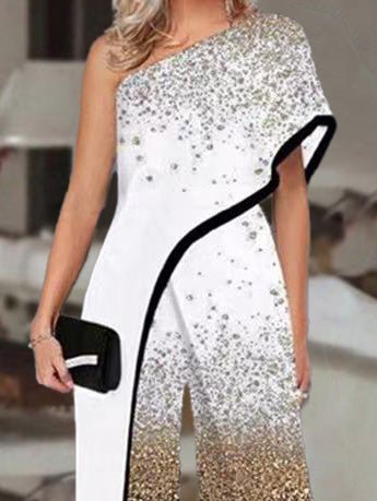 Women's Jumpsuits Printed Sloping Shoulder Irregular Jumpsuit - LuckyFash™